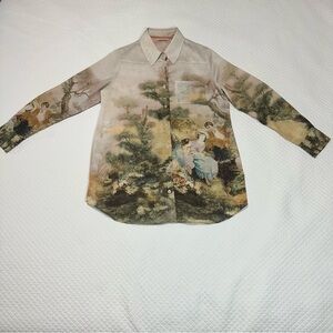 Soft Surroundings Watercolor Long Sleeve Button Up Shirt Sz M